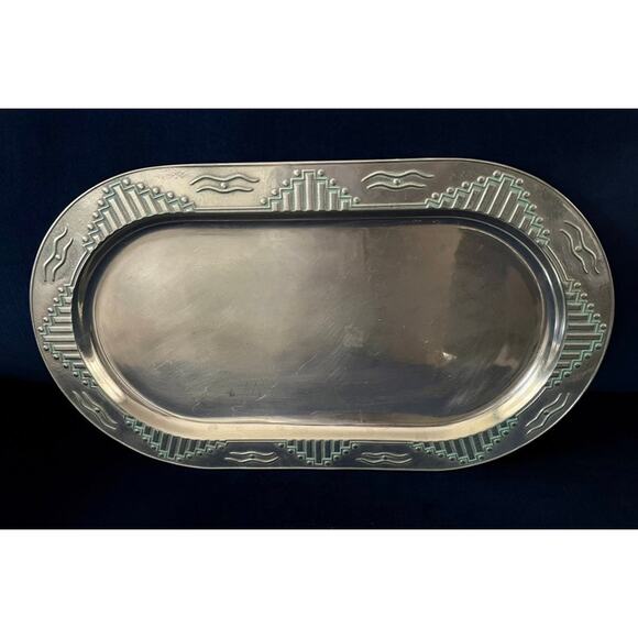 Wilton Metal Zia Turquoise Southwestern Tribal Oval Serving Tray - Picture 1 of 6